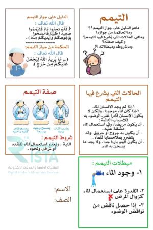 مطوية التيمم دراسات إسلامية فقة رابع ابتدائي  الفصل الدراسي الثاني