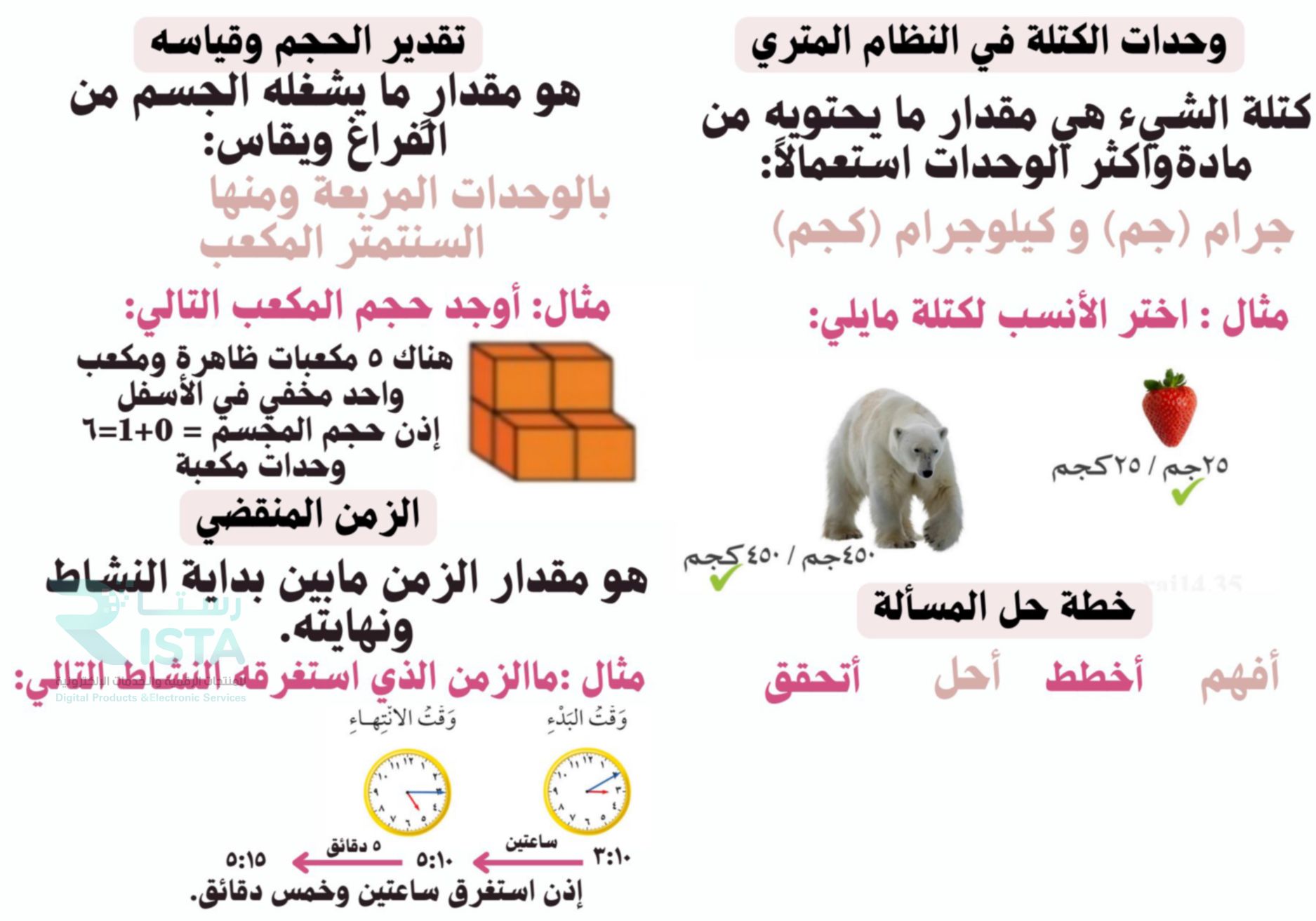 مطوية القياس رياضيات رابع ابتدائي  الفصل الدراسي الثالث