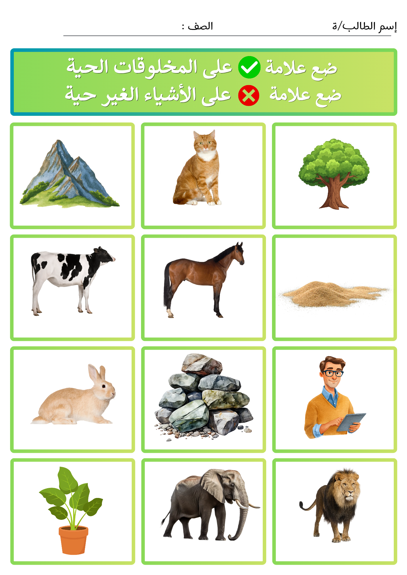 أوراق عمل درس ( المخلوقات الحية ) علوم ثالث إبتدائي pdf