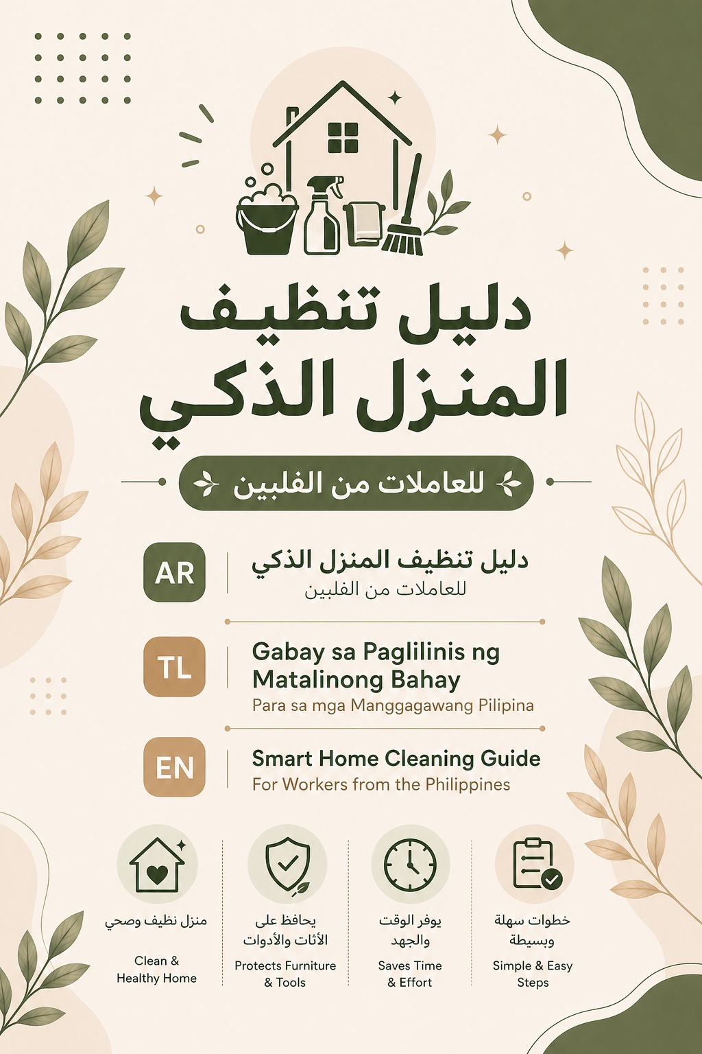 دليل تنظيف المنزل الذكي للعاملات الفلبينيات - عربي/فلبيني/إنجليزي