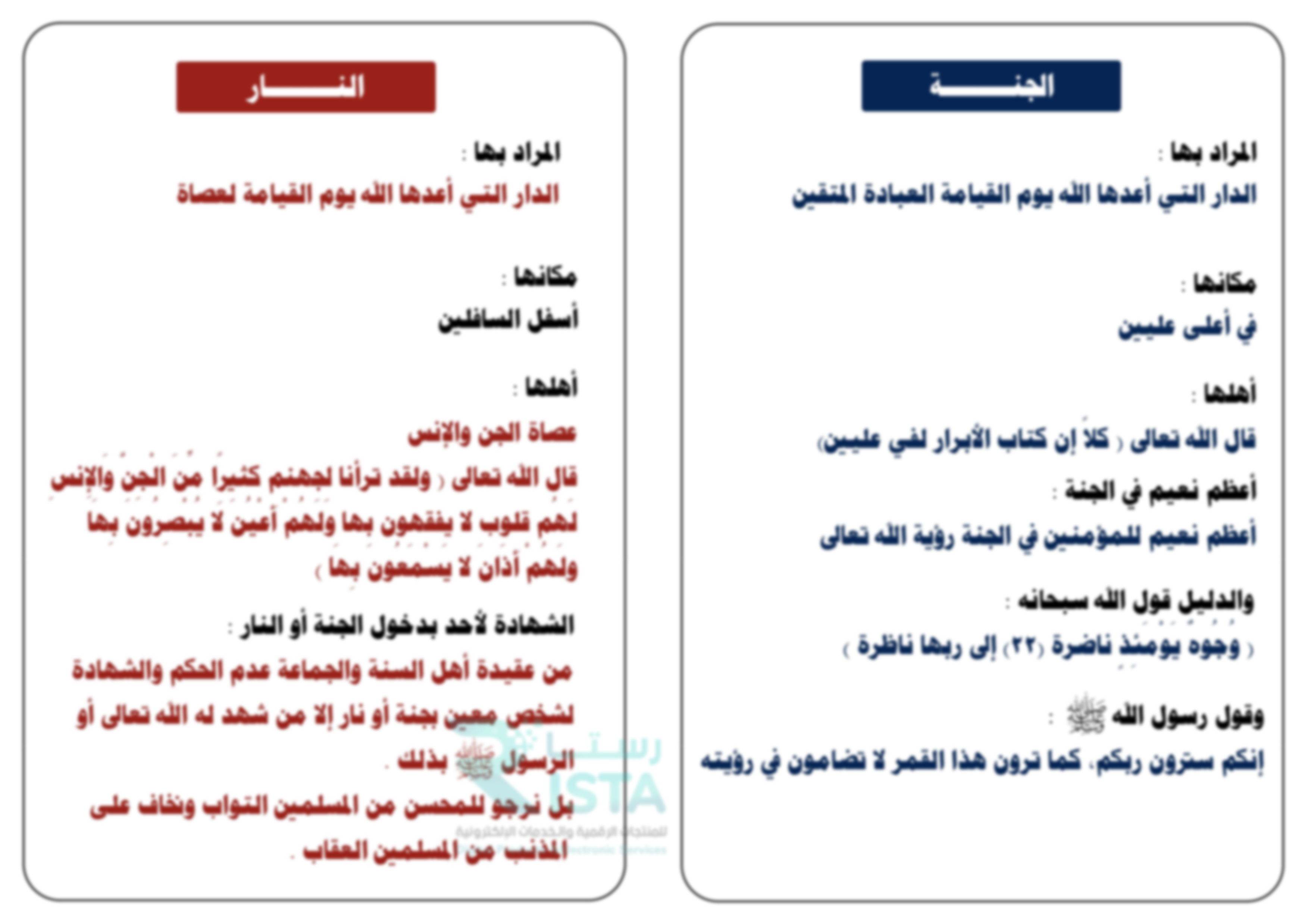 مطوية الجنة والنار دراسات إسلامية  الصف السادس