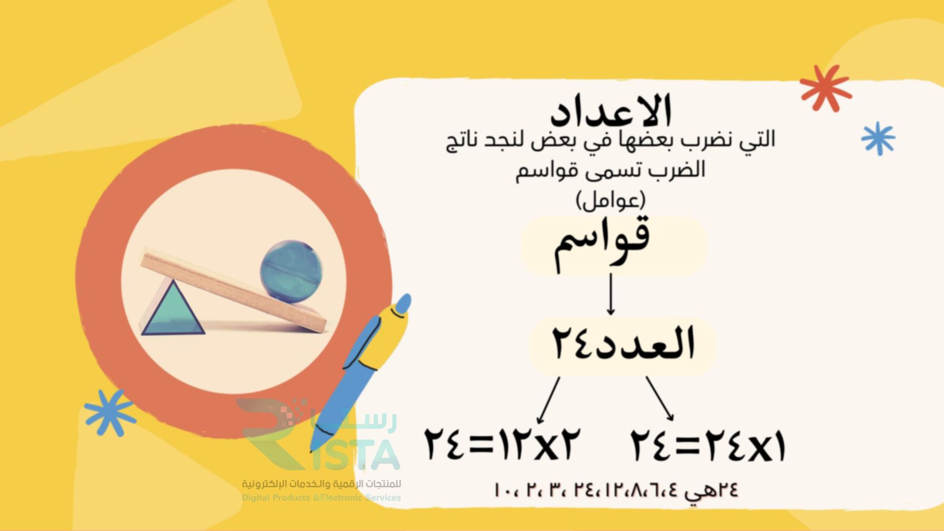 مطوية القواسم والمضاعفات رياضيات رابع ابتدائي  الفصل الدراسي الثاني