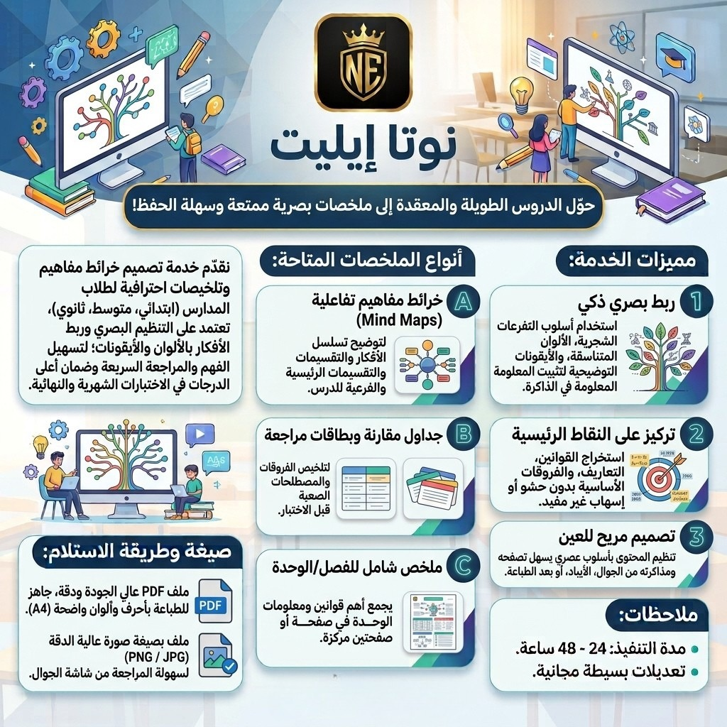 ملخصات وخرائط مفاهيم بصرية (Mind Maps)