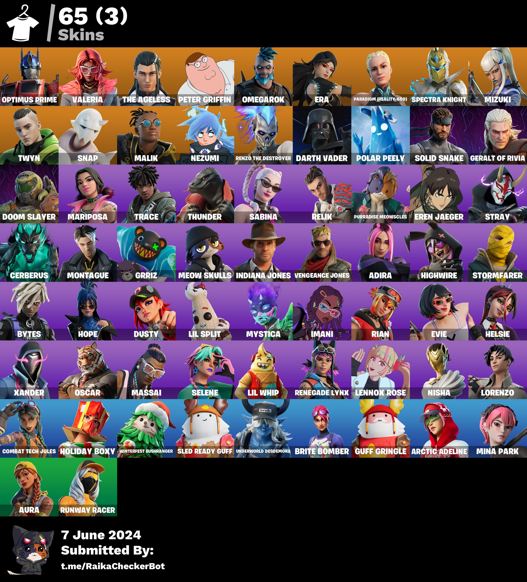 حساب فورت نايت 65 سكن