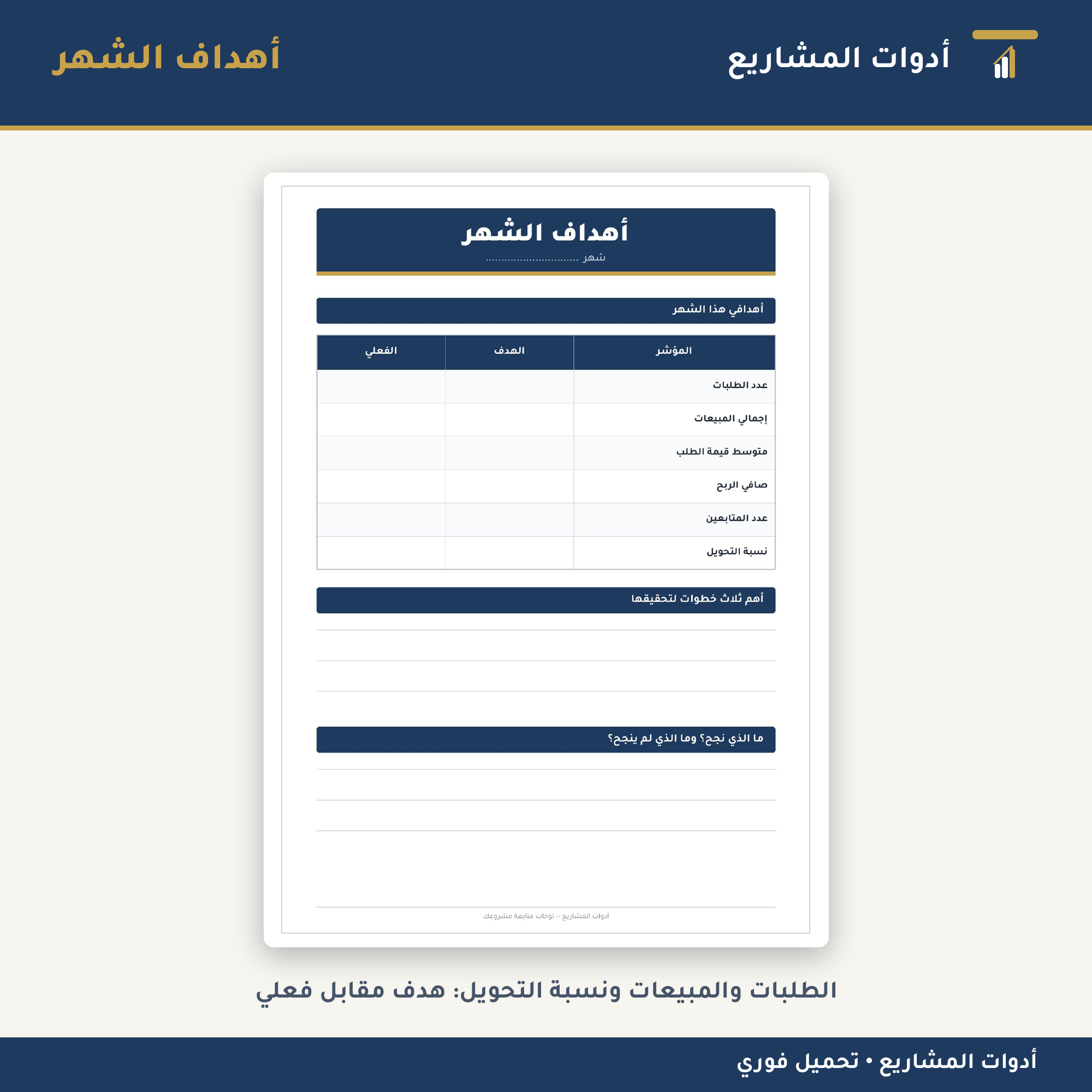 لوحات متابعة مشروعك — PDF جاهز للطباعة للعمل من المنزل والمتاجر الإلكترونية (طلبات • مخزون • محتوى)
