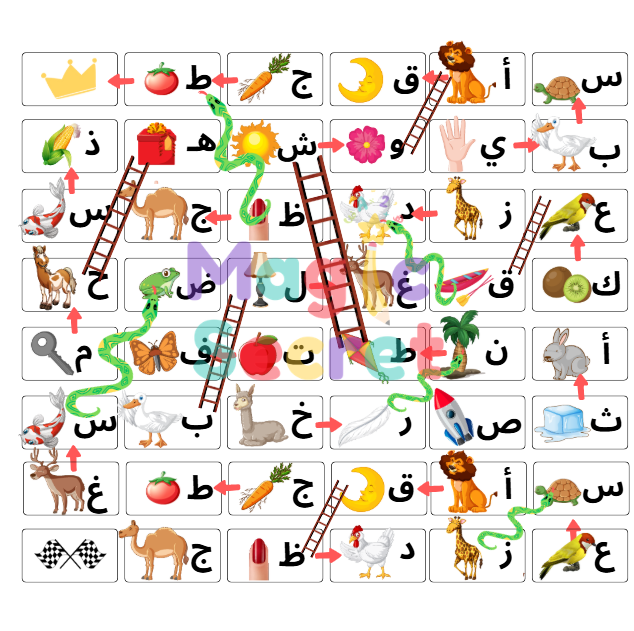 لعبة السلم والثعبان - الحروف الأبجدية
