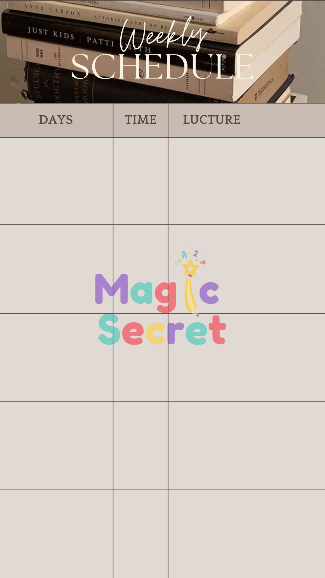 قالب جدول المحاضرات الجامعية - تصميم أنيق وكلاسيكي