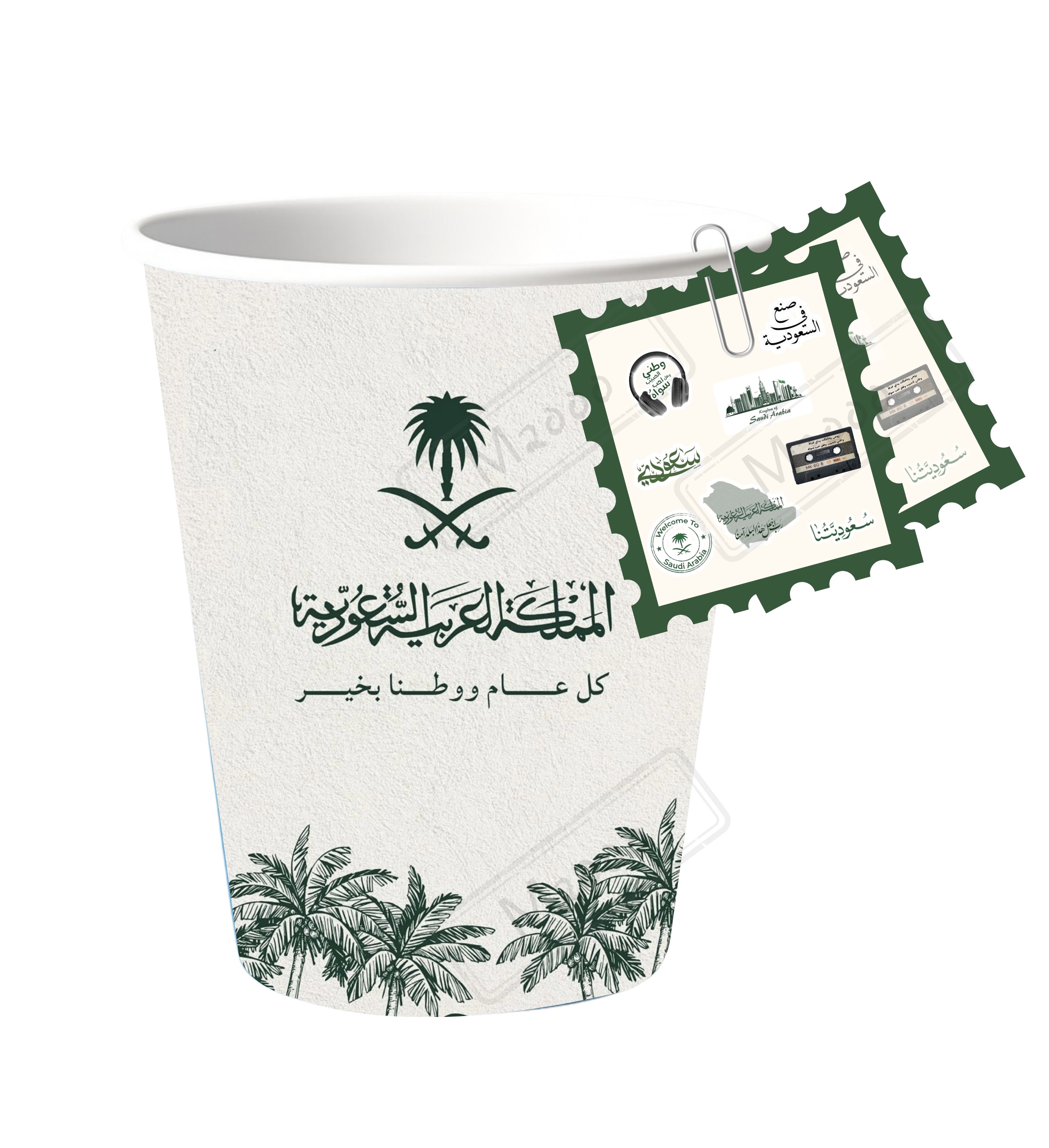 تعليقه مع استكرات للاكواب لليوم الوطني وقالب كوب