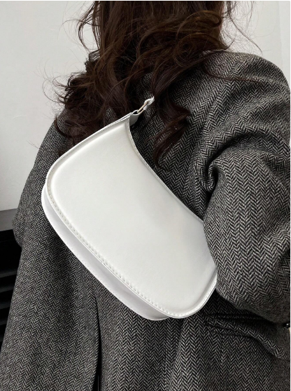 حقيبة كتف ذات لون أحادي، حقيبة نسائية بأسلوب بسيط، حقيبة هلال قمري عصرية للنساء