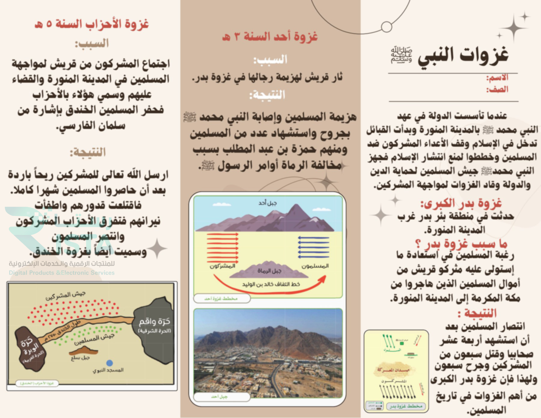 مطوية غزوات النبي محمد ﷺ دراسات اجتماعية رابع ابتدائي  الفصل الدراسي الثالث