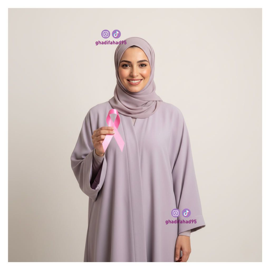 امرأة تحمل الشريط الوردي 2 – توعية بسرطان الثدي بتقنية الذكاء الاصطناعي