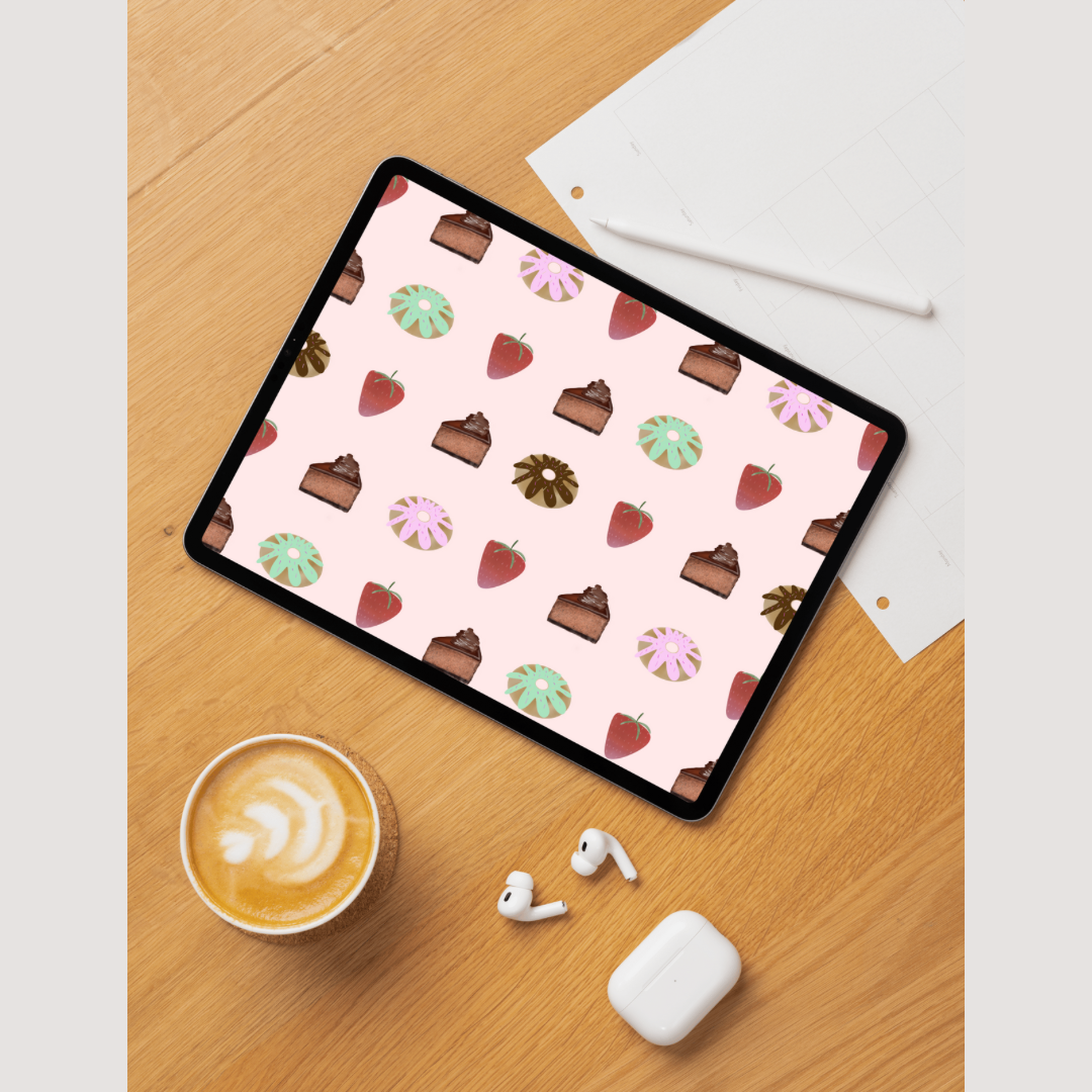 خلفية قطعة كيك الشوكولاتة ودونات وفراولة