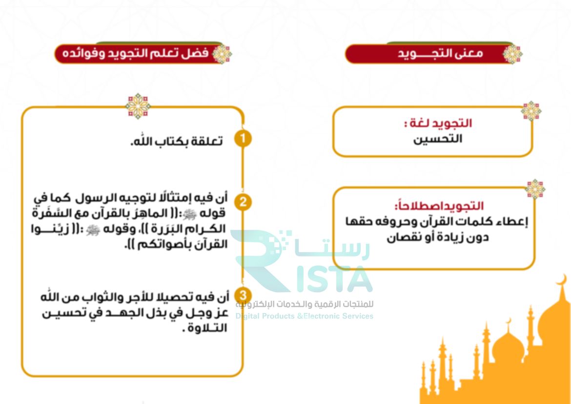 مطوية أحكام التجويد التجويد الخامس الإبتدائي  الفصل الدراسي الأول