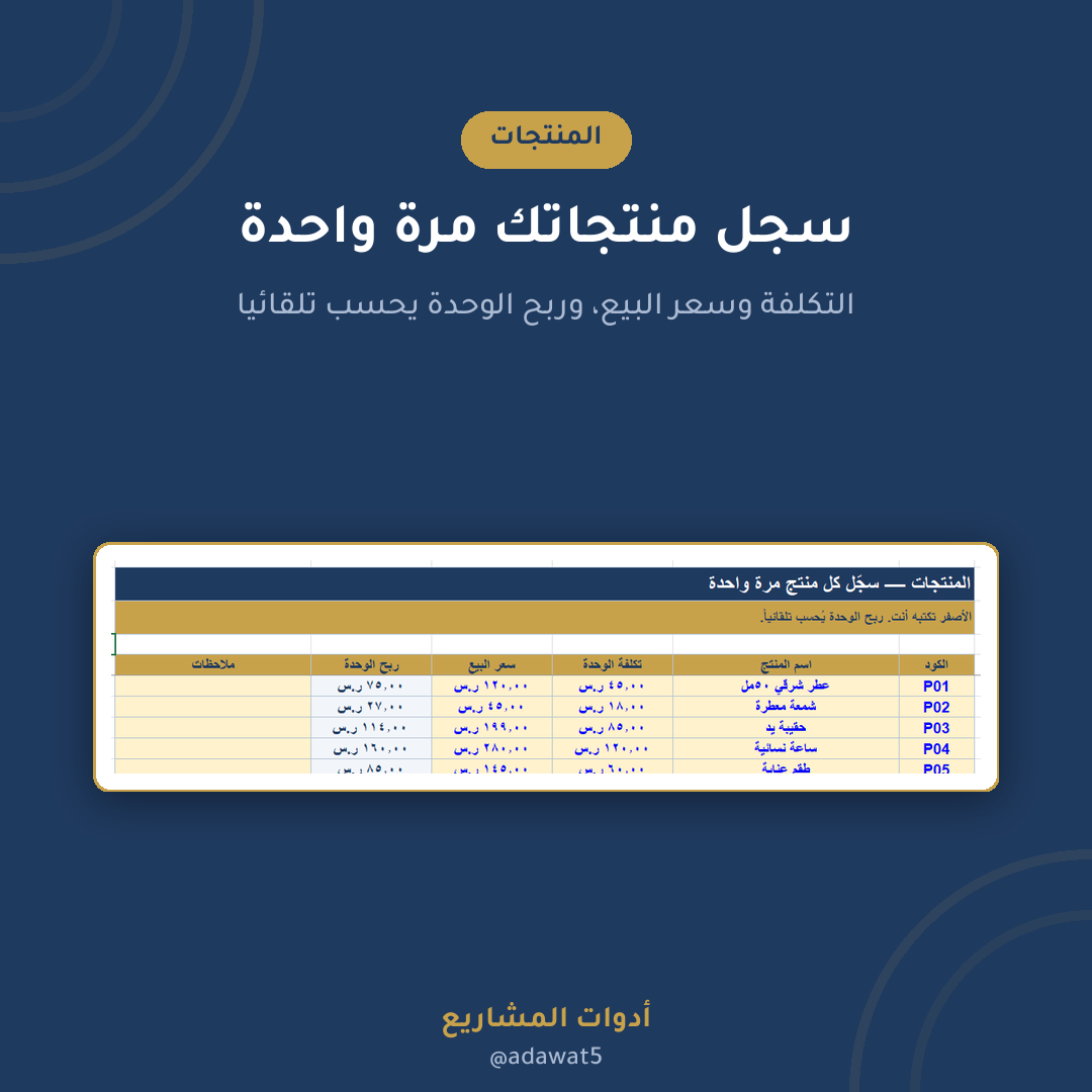 متابعة الطلبات للمتاجر الإلكترونية — إكسل عربي لحساب الربح الصافي بعد الشحن والعمولة