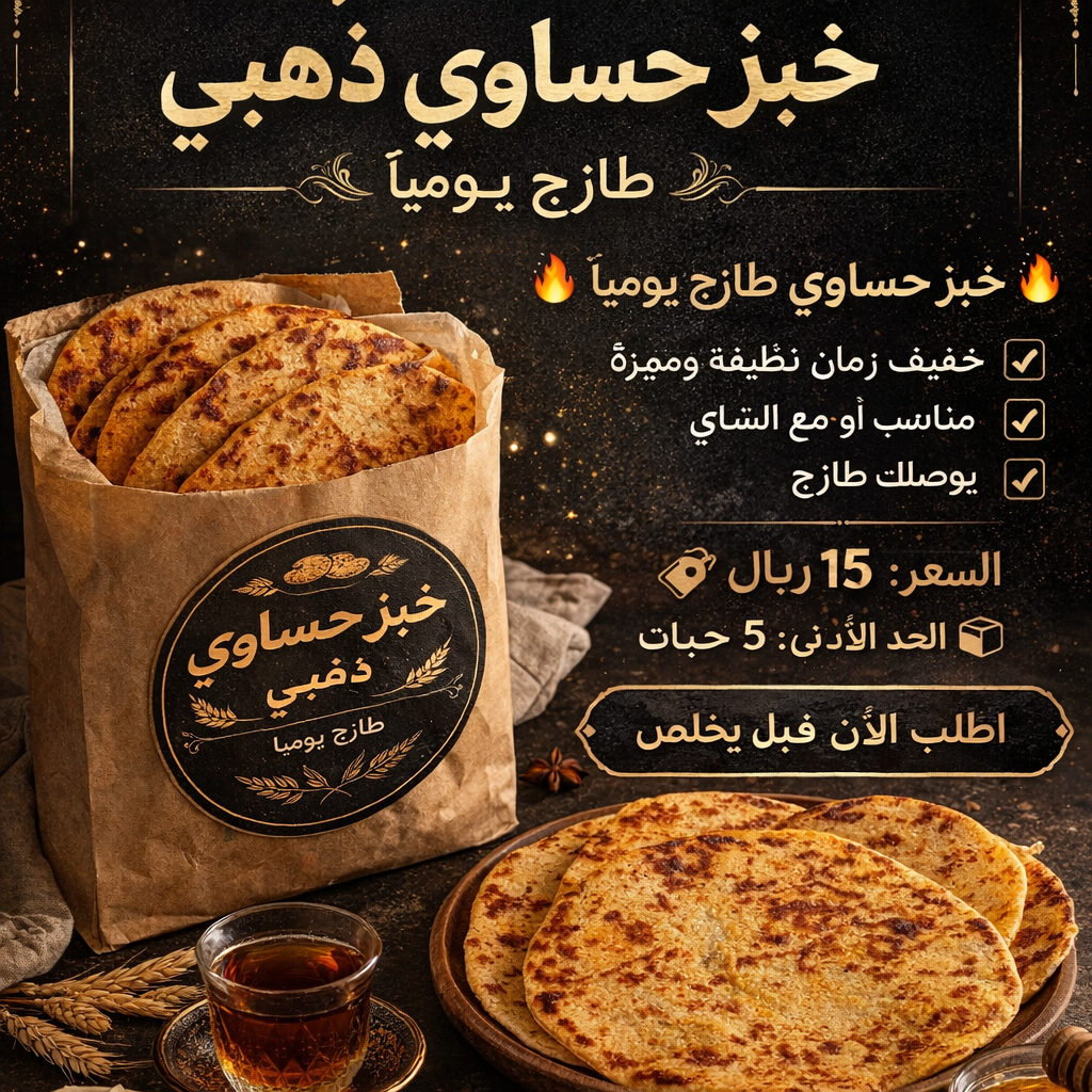 خبز حساوي طازج يوميًا 🔥 طعم زمان بطريقة نظيفة ومميزة �