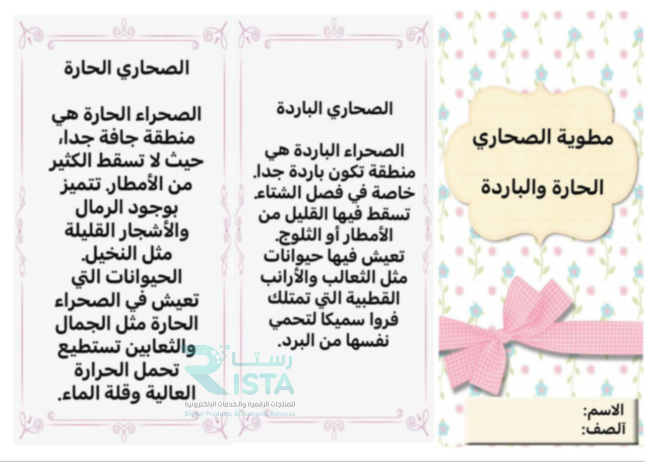 مطوية الصحاري الحارة والباردة علوم الثاني الإبتدائي