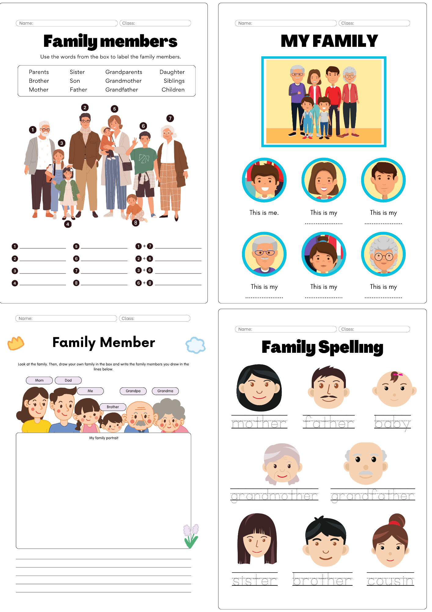 أوراق عمل درس ( my family ) مادة اللغة الإنجليزية pdf