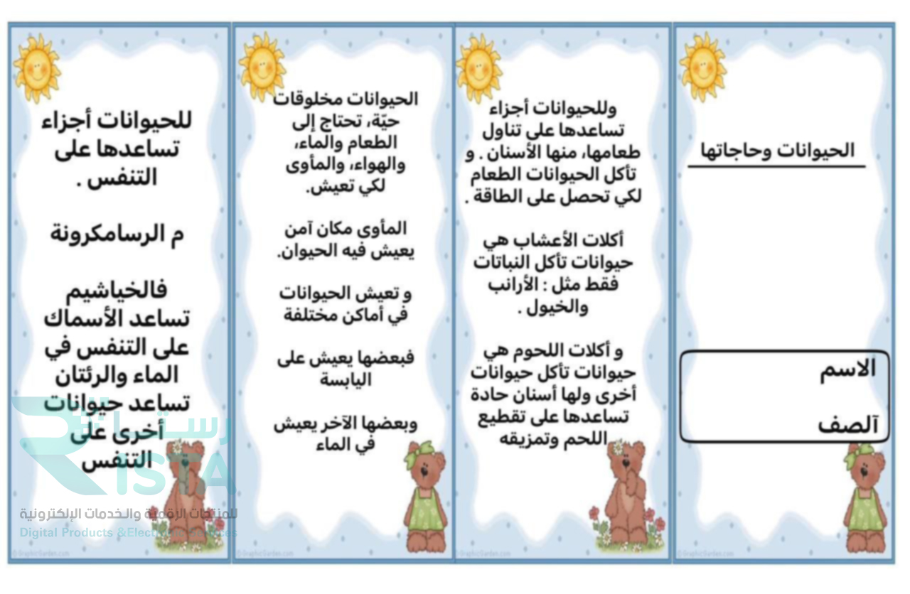 مطوية الحيوانات وحاجاتها علوم الأول الإبتدائي