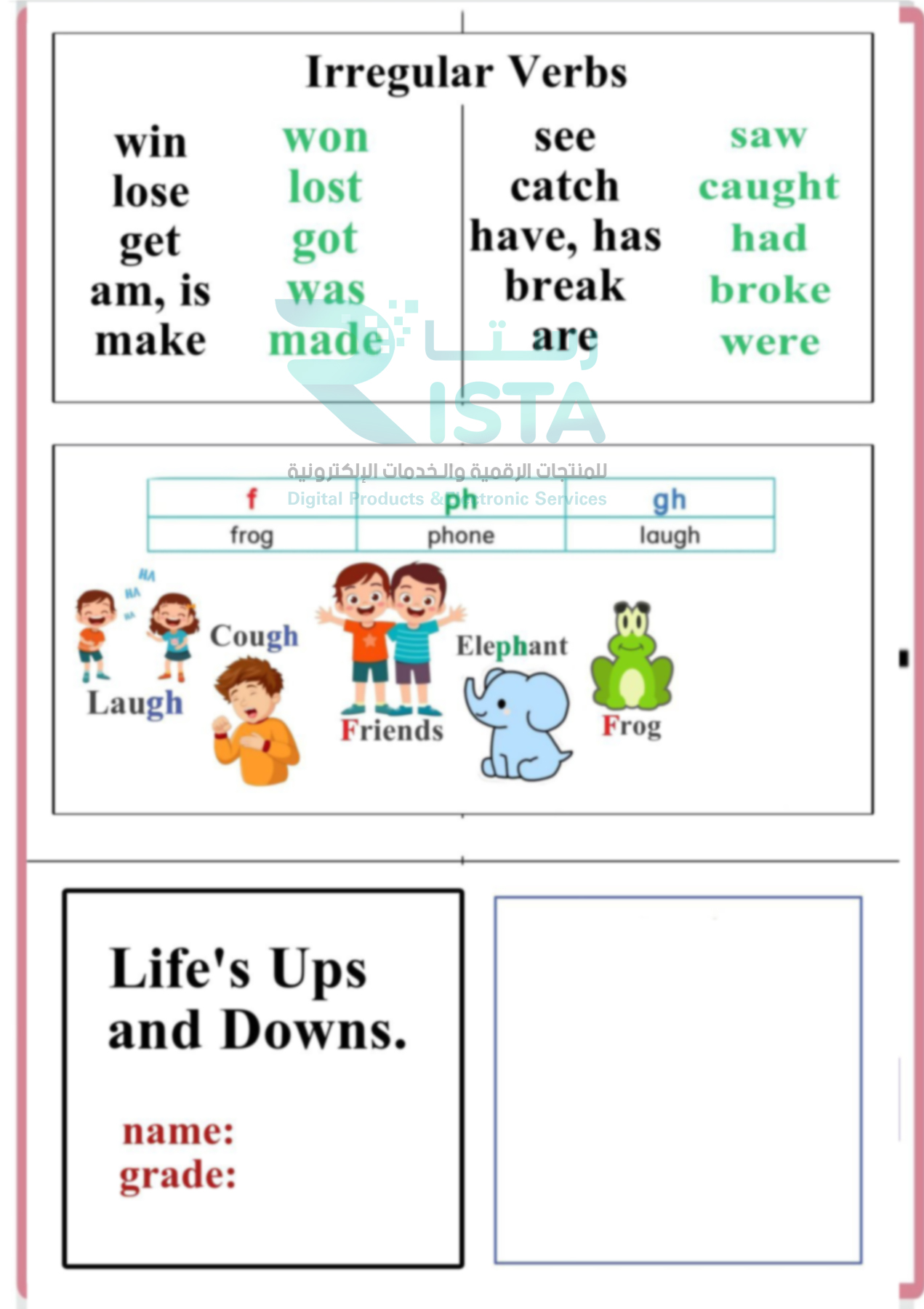 مطوية irregular verbs انجليزي الثالث الإبتدائي  الفصل الدراسي الثاني