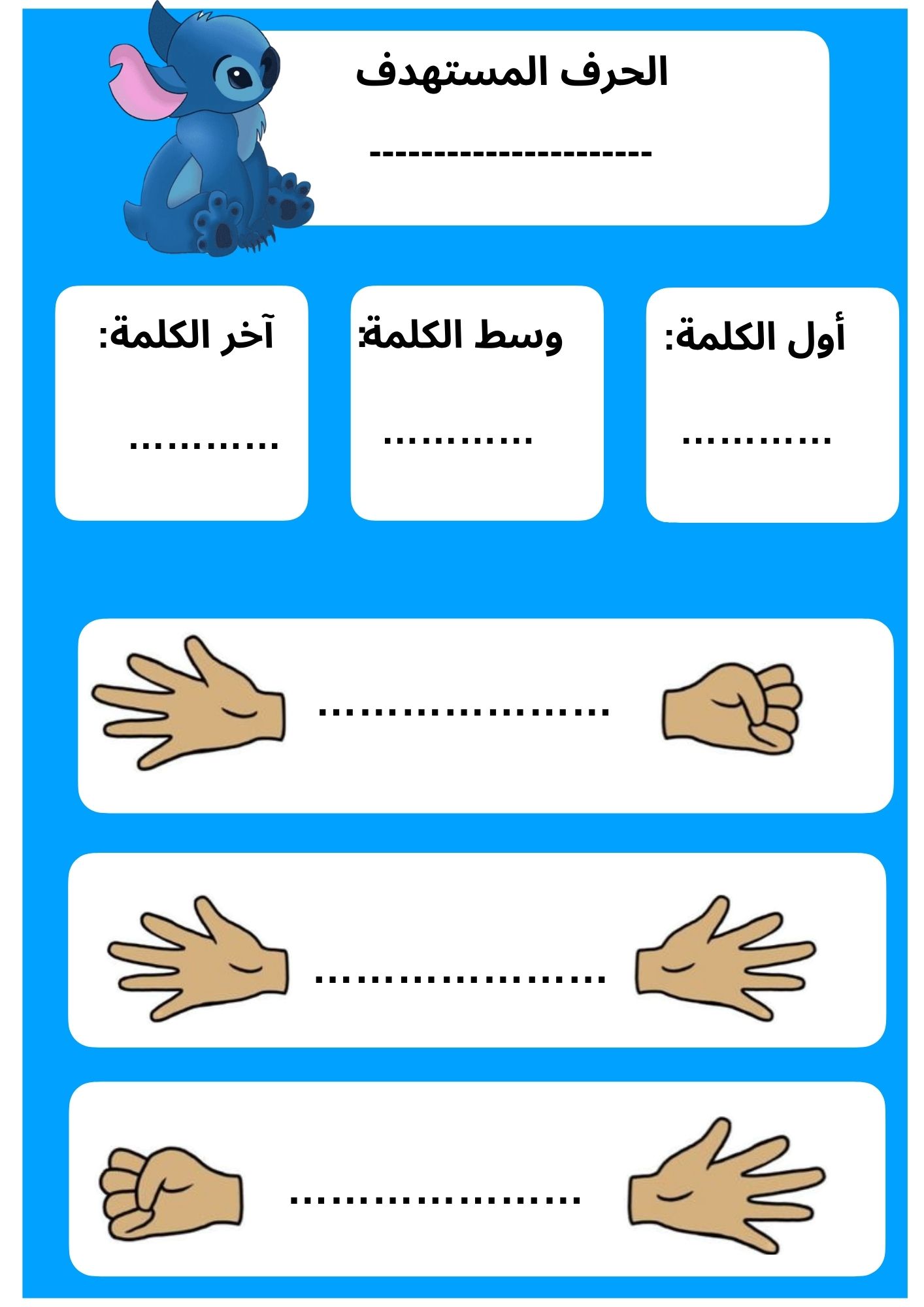 ورقه مواضع الحرف ستيج