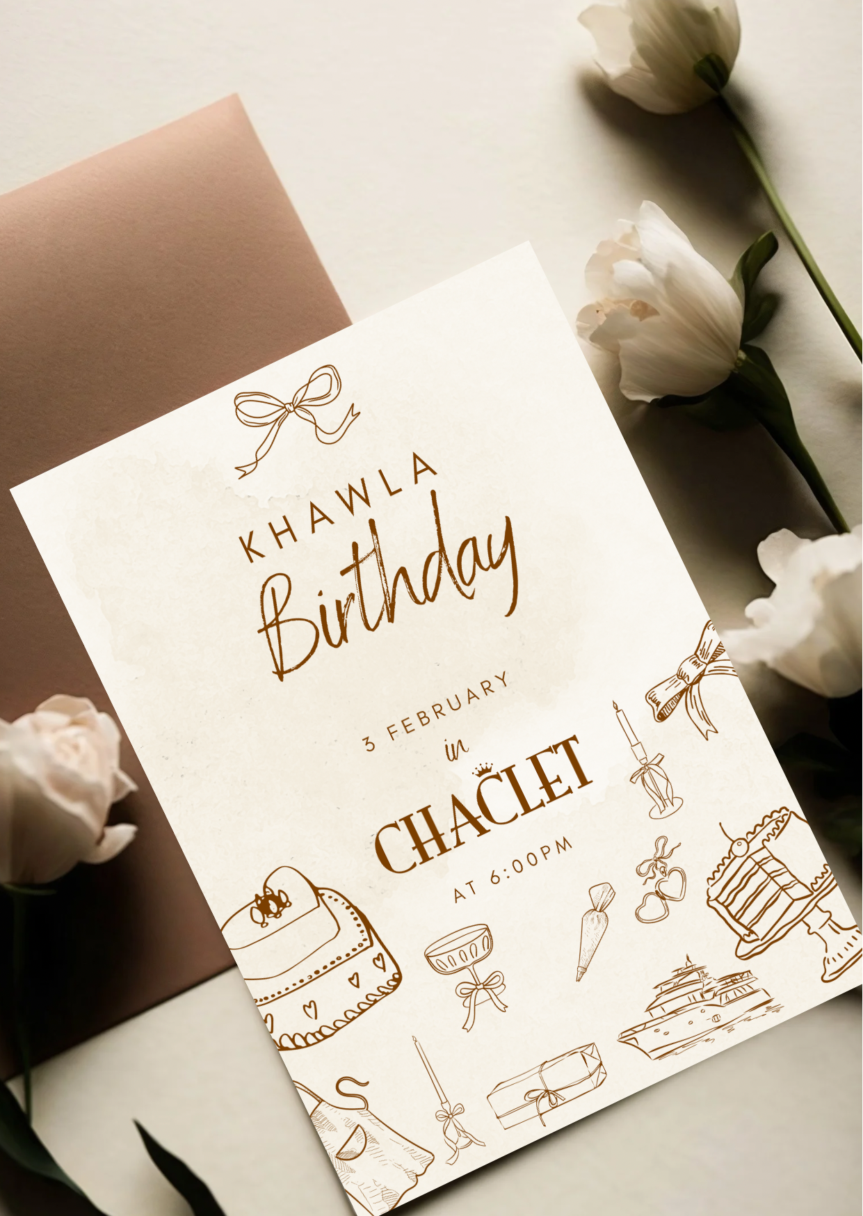 Chocolate Birthday Editable Canva Templat/قالب دعوة عيد ميلاد شوكولاتة | قابل للتعديل عبر Canva