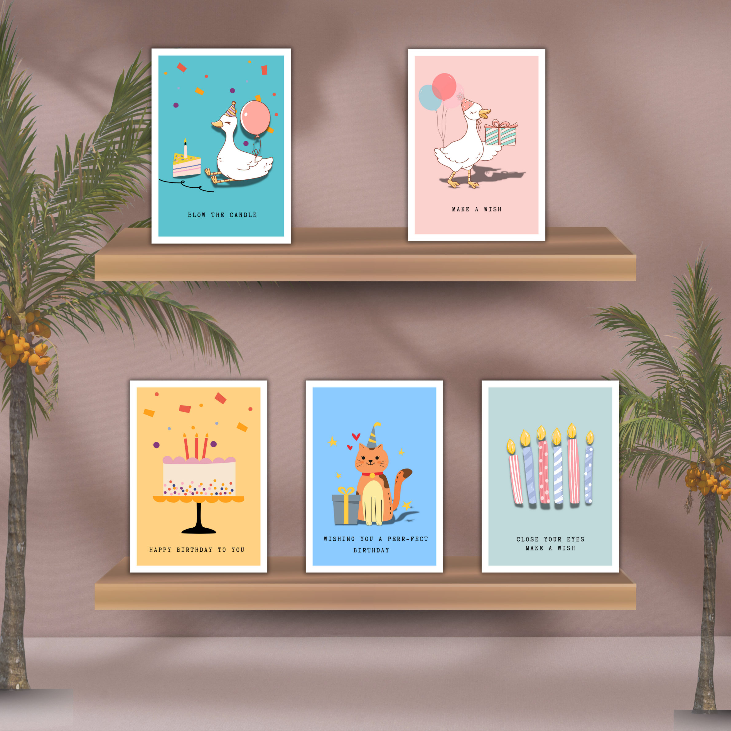 بطاقات تهنئة عيد ميلاد رقمية قابلة للطباعة | كروت معايدة مرحة برسومات لطيفة | Digital Birthday Greeting Cards