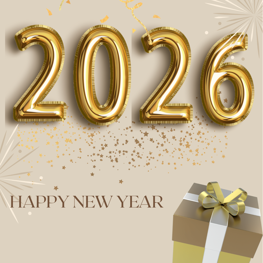 بطاقة تهنئة بسنة 2026 بتصميم ذهبي جميل❤️