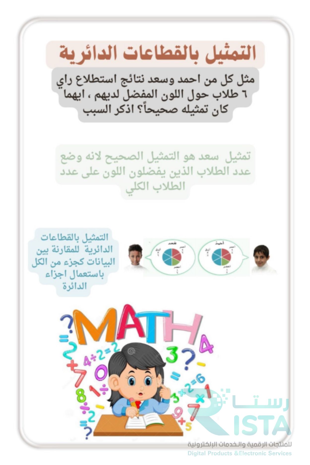 مطوية تنظيم البيانات وعرضها وتفسيرها رياضيات رابع ابتدائي  الفصل الدراسي الأول