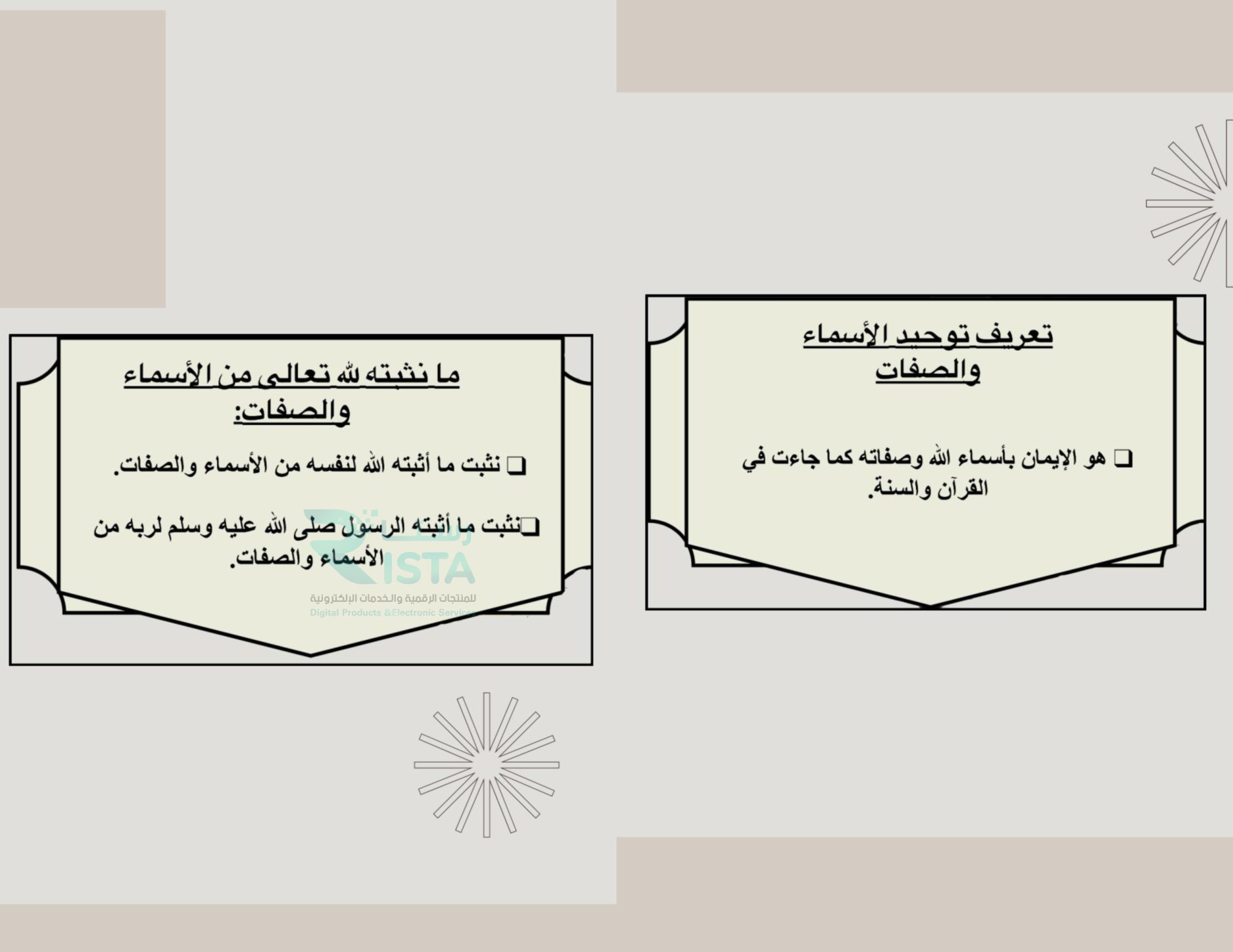 مطوية توحيد الأسماء والصفات دراسات إسلامية توحيد رابع ابتدائي الفصل الدراسي الثاني