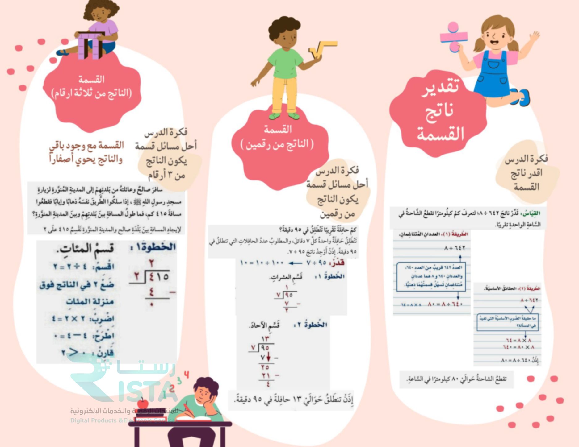 مطوية القسمة في عدد من رقم واحد رياضيات  رابع ابتدائي  الفصل الدراسي الثاني