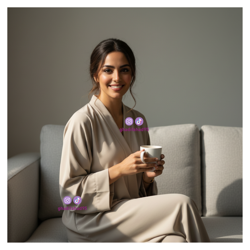 امرأة أنيقة تستمتع بفنجان قهوة – صورة توليدية بالذكاء الاصطناعي